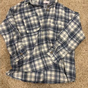 Pink Lily Blue and White Plaid Button Down Shirt